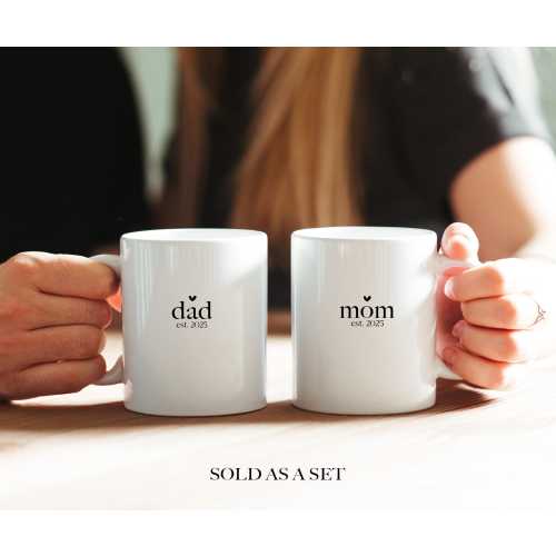 Gift For New Parents, Mom and Dad Est 2025 Mugs, Gift For First Time Mom and Dad Coffee Mug Set, Mommy Daddy Est 2025 Mug Set