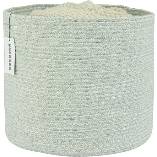 Cotton Rope Baskets For Girls Boys Kids 16”X14” Baby Laundry Basket Nursery Bin Round Woven Basket Organizer For Storage Toys Blankets Shoes Clothes light green