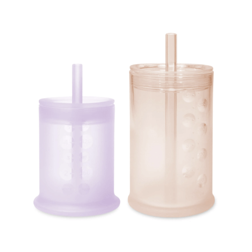 Olababy Silicone Training Cup with Straw Lid Bundle 5oz Lilac + 9oz Coral