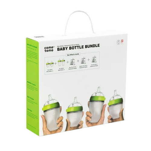 Comotomo Safe Infant Vented BPA-Free Baby Bottle Bundle, Green, 7 Piece Set