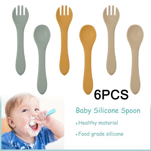 ACDANC 2026 New Baby First Stage Baby Spoon Fork,6Pcs,Soft Silicon Baby Spoon Training Baby Spoon Gift Set for Baby Feeding,Weaning,Early Meals,Gift Giving,Toddler Dining.