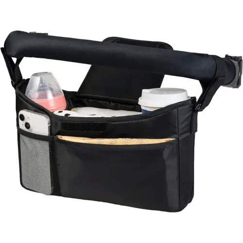 Tiny Twinkle Universal Stroller Organizer with Adjustable Strap - Waterproof Stroller Caddy Fits Baby Jogger, Nuna, Graco, Donna and Bugaboo Strollers（Black）
