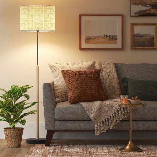 Stick Floor Lamp with Woven Paper Shade & Metal Accents (Includes LED Light Bulb) - Threshold™