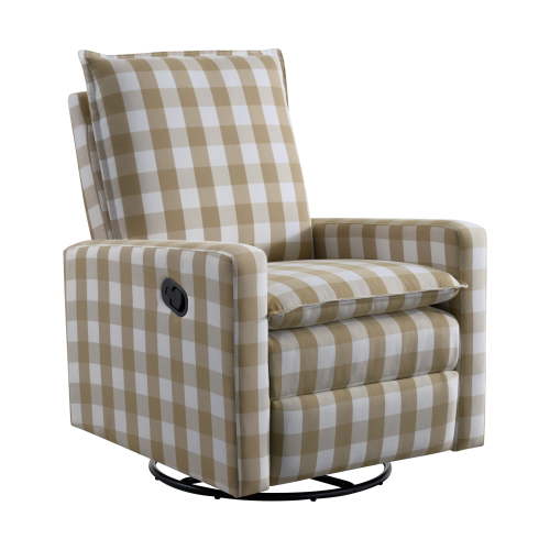 Soho Baby Coventry Upholstered Glider Recliner Rocking Chair, Green Guard Gold Certified, 360° Swivel For Nursery And Living Room – Gingham Tan