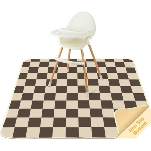 Splat Mat for Under High Chair 42 x 42 Inch Waterproof Baby Splash Mat with Non Slip Bottom Reusable Portable Highchair Mat for Floor Food Catcher for High Chair, Gray Checkerboard