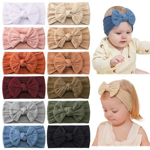 12pcs Baby Nylon Headbands Newborn Bows Multicolored-2