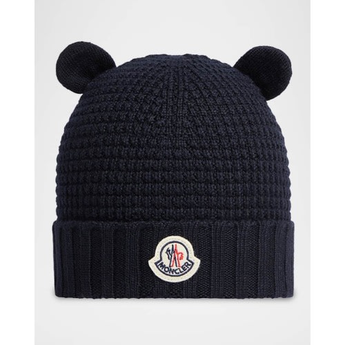 Kid's Teddy Bear Ears Wool Waffle Knit Beanie