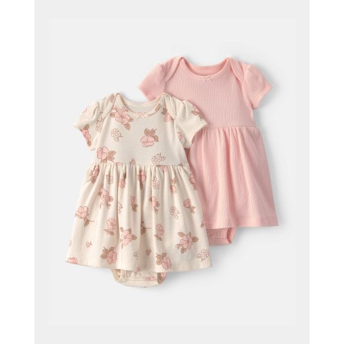 Baby Girl 2-Pack Floral Short-Sleeve Bodysuit Dress - Pink/Ivory