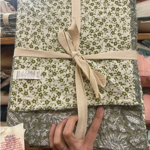 Floral Print Kantha Stitch Reversible Throw Blanket - World Market