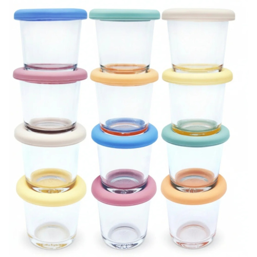 4oz Glass Baby Food Storage Jars | Food Grade Silicone Lids | Set of 12 | Neutral Colors