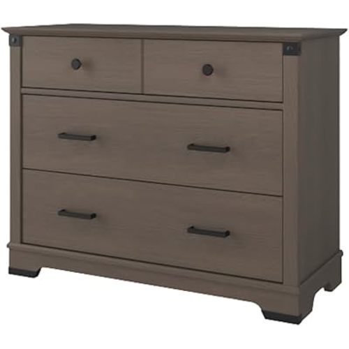 Child Craft Redmond 3-Drawer Dresser, 42" W Rustic Nursery Dresser with Craftsman Metal Accents, Baby-Safe Finish, Dapper Gray