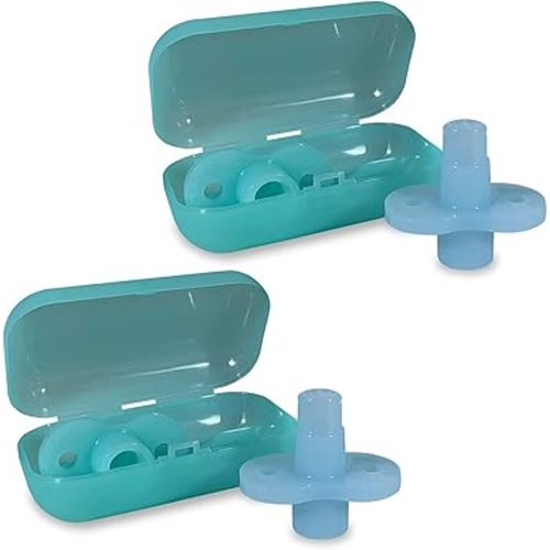 SoftSip Food Pouch Top + Travel Case | Baby Led Weaning | Mess Free No Spill Valve, 100% Silicone, BPA Free | 2 Sets of Aqua Blue SoftSip + Travel case