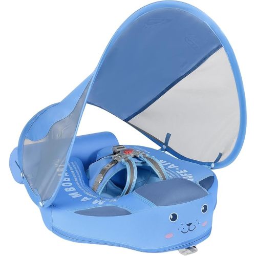 Mambobaby Float with Canopy and Tail New Upgraded Non-Inflatable Baby Pool Float Mambo Float Swim Trainer Solid Infant Swim Float Adjustable Pearl Foam Baby Swim Ring