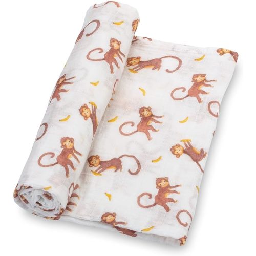LollyBanks Muslin Swaddle Blankets, 100% Cotton Baby Swaddle Blanket for Boys and Girls, Large 47 x 47 Inches Newborn Swaddle, Soft and Breathable Baby Receiving Blankets, Registry (Monkey Print)