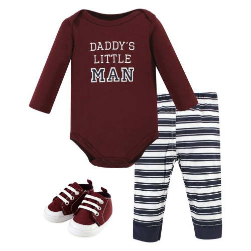 Hudson Baby Infant Boy Cotton Bodysuit, Pant and Shoe Set, Boy Daddy Long Sleeve, 3-6 Months