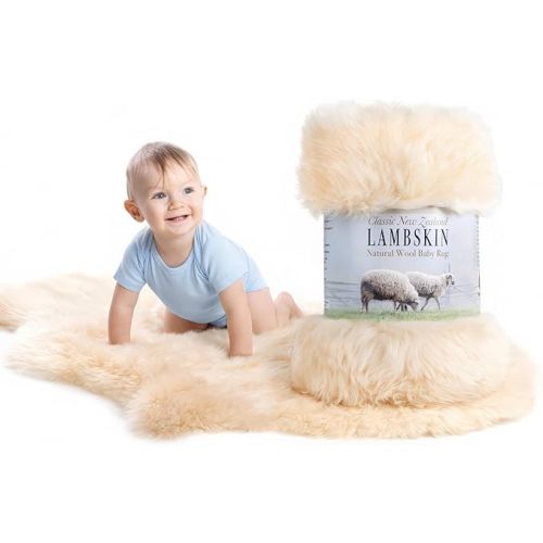Real New Zealand Lambskin Baby Rug | XL 37+ inches | Soft & Gentle Unshorn Baby Sheepskin Rug for Crib, Nursery & Travel | Natural Length Lambswool, Silky, Ethically Sourced, Oeko-Tex Certified