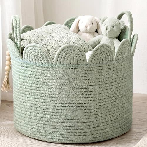 LemonRoad Round Woven Basket Sage Green, 16" L X 16" W X 14" H