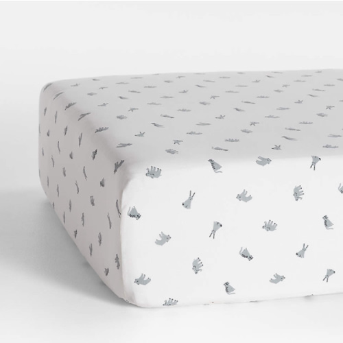 Baby's First Blue Animal Organic Cotton Heathered Jersey Baby Crib Fitted Sheet