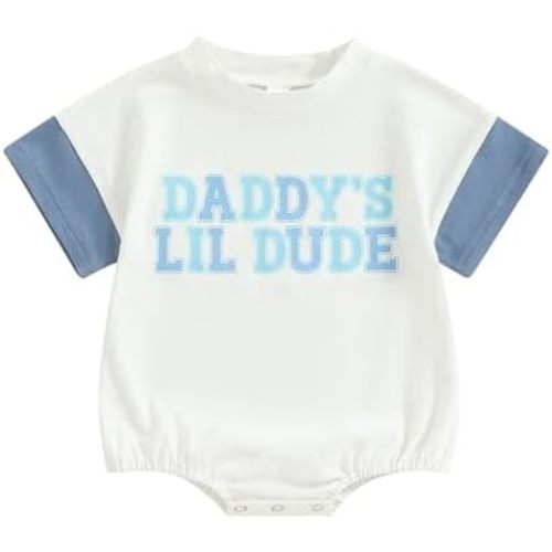 Bonangber Baby Boy Bubble Romper Daddys/Mamas Lil Dude Color Block Short Sleeve Oversized Bodysuit Newborn Summer Outfit