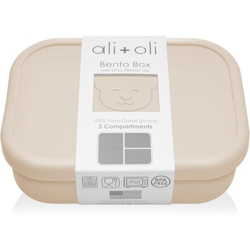 Ali+Oli Silicone Bento Box for Kids, Baby Lunch Box, BPA-Free, Spill-Proof | Daycare, Preschool, Food separation, Portion control, Snack storage, Travel-friendly, Easy cleaning, Toddlers