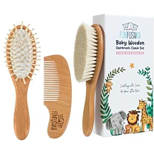 Baby Hair Brush Set for Newborns & Toddlers - Baby Brush and Comb Set with Soft Bristle Hair Brush Perfect for Cradle Cap, Newborn Showers & Registries Gift, Comb Brush for Girls & Boys