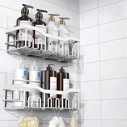 Shower Caddy 2 Pack,Adhesive Shower Organizer for Bathroom Storage&Home Decor&Kitchen organizers and storage,No Drilling,Large Capacity,Rustproof Stainless Steel Bathroom Organizer,Bathroom Decor Sets