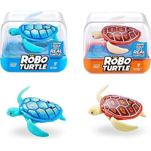 Robo Alive Robo Turtle Robotic Swimming Turtle (Orange + Blue) by ZURU Water Activated, Comes with Batteries, Amazon Exclusive (2 Pack)