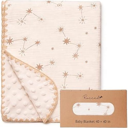 Baby Blanket with Dotted Double Layers Muslin Soft Swaddle Blanket Cotton Neutral Receiving Blankets for Toddler Baby Quilt Throw Blanket Bed Throw Blanket for Newborn Unisex 40x40 Inch-Rainbow