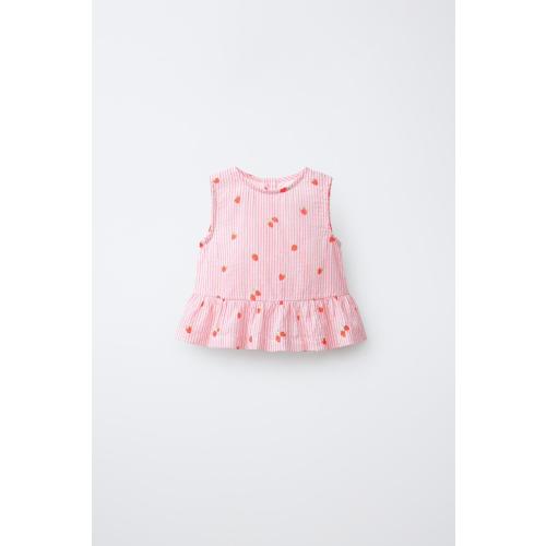 STRIPED STRAWBERRY BLOUSE - Pink | ZARA United States
