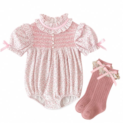 Pink Blossom Smocked Romper