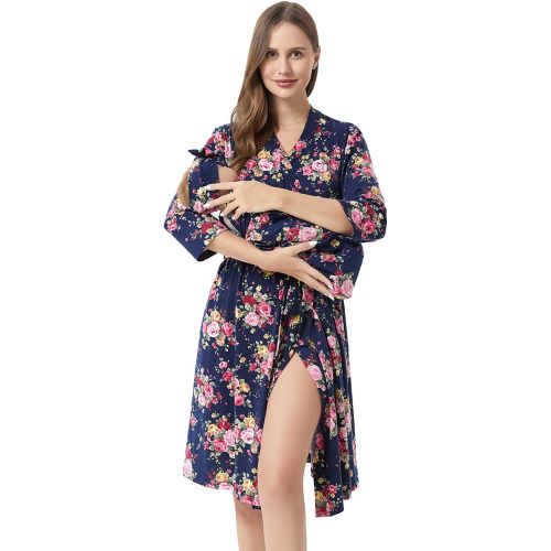 Matching Mommy Labor Delivery Robe and Swaddle Set