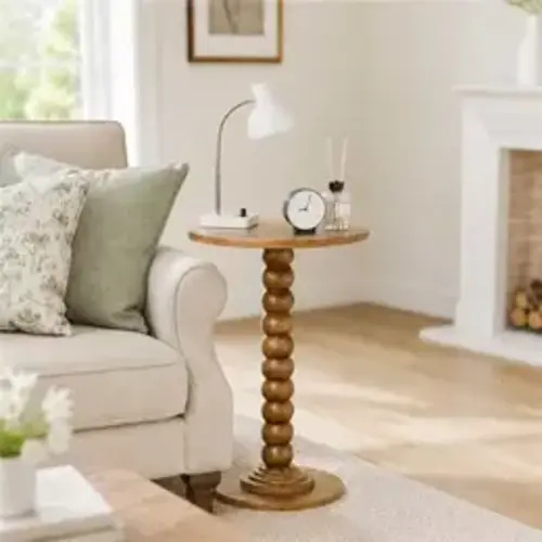 【Summer Sale】Round Side Table - Solid Wood Leg Small Drink Table for Living Room Bedroom Office - TikTok Shop