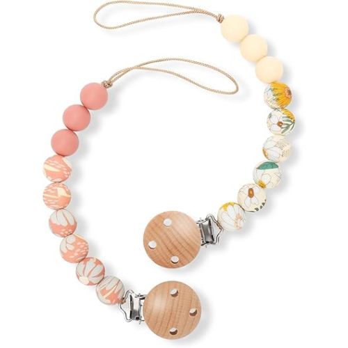 Pacifier Clips, 2PCS Silicone Soother Clips, BPA Free Pacifier Clip Pacifier Holder for Newborn Baby Boy Girl Gifts, Print Flowers