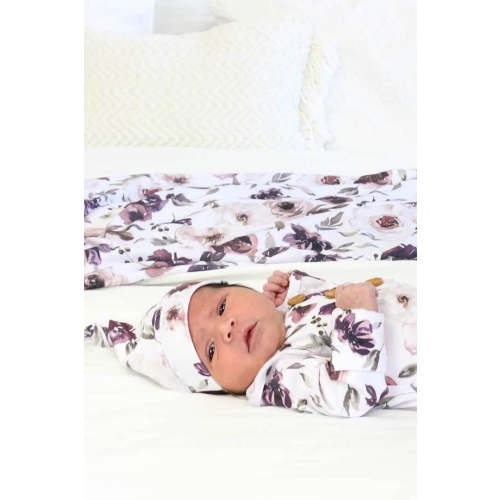 Demi's Dusty Purple Floral Newborn Baby Knot Gown & Hat Set