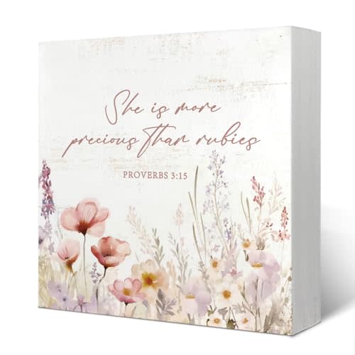 Yetmadi Girl Nursery Christian Room Decor For Baby Girls, Wildflower Flower Nursery Bible Verse Floral Wooden Box Desk Decor for Room Baby Girl Gift 5x5 Inch