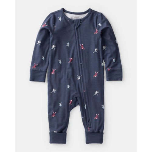 Baby Boy Football Print PurelySoft Long-Sleeve Sleep & Play Pajamas - Blue - Carter's | Carter's