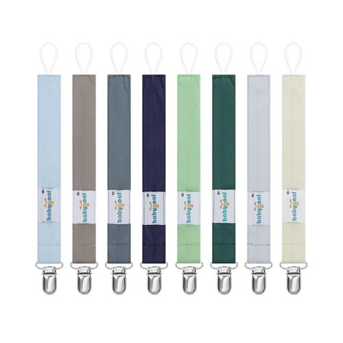 Babygoal Neutral Pacifier Clips, 8 Pack Binky Paci Holder Clips for Baby Boys and Girls Fits for Most Pacifier, Binkie Styles & Baby Teethers & Toys and Gift 8MP41-B