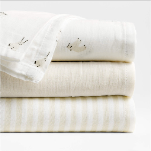 Baby's First Natural Mini Animal Organic Cotton Gauze Baby Swaddle Blankets, Set of 3