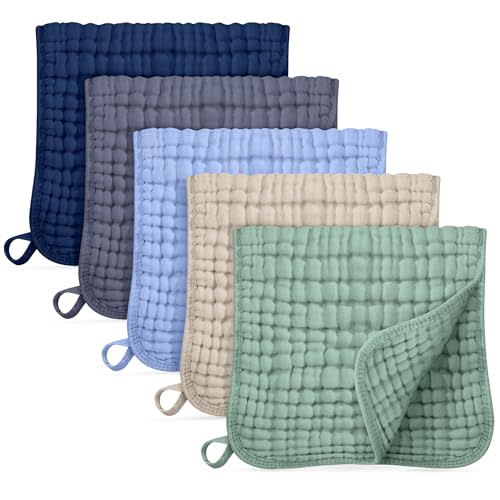 Unnivoll Muslin Burp Cloths for Baby 100% Cotton Burping Cloths for Boys Girls Large 20"X10" Extra Soft and Absorbent 5 Pack - Multicolor