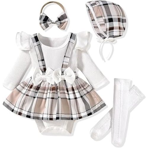 Unutiylo Preemie Newborn Baby Girl Clothes Romper Suspender Dress Fall Winter Outfits Ruffle Long Sleeve Jumpsuit