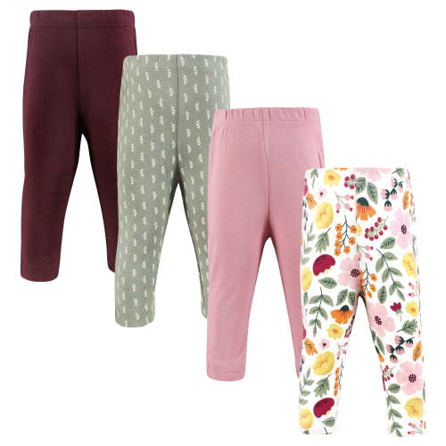 Hudson Baby Girls Cotton Pants and Leggings, Fall Botanical, 0-3 Months