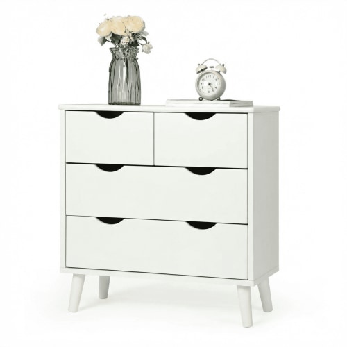 Slevoo 4 Drawers Dresser for Bedroom, 24.4''H White Drawer Dresser Nightstand with Solid Wood Legs