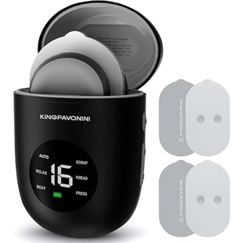 KingPavonini Wireless TENS Unit, Muscle Stimulator for Pain Relief, Portable Rechargeable TENS EMS Machine, LED Screen, Remote, Dual Channel 6 Modes 16 Intensity Massager, Charging Case (Black)