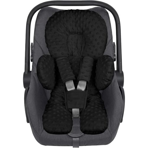 Infant Car Seat Insert for Newborn Boys Girls, Extra Thick & Soft Minky Preemie Car Seat Head Body Support Cushion with Strap Pads, Perfect for Stroller, Baby Swing, Bouncer, 2-in-1 Reversible, Black