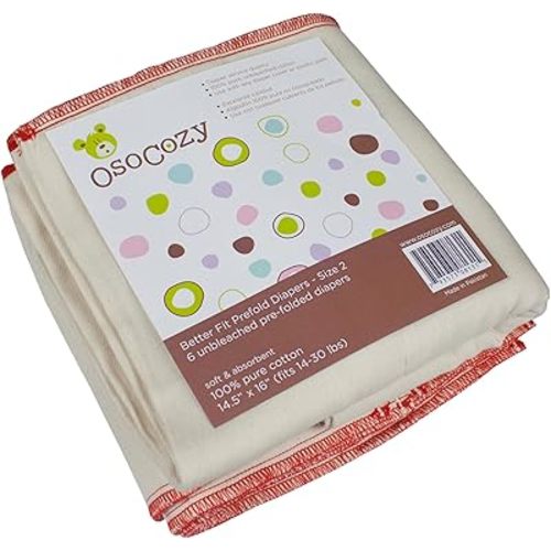 Osocozy Unbleached Better Fit Prefolds - Premium 4x8x4 - (14-30 lbs) by OsoCozy
