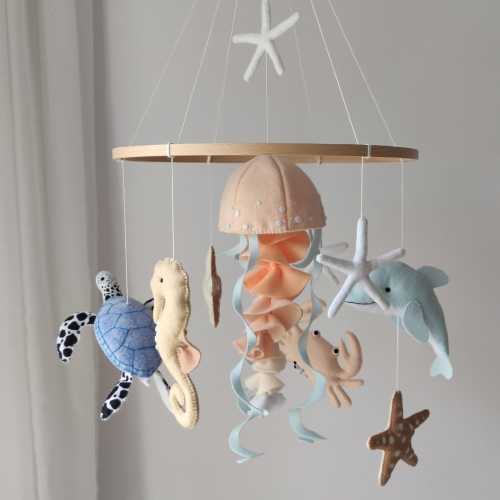 Coastal Baby Mobile – Ocean Nursery Decor, Nautical Crib Mobile with Felt Sea Animals, Under the Sea Theme, Baby Mobiles for Crib