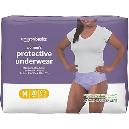 Amazon Basics Incontinence Underwear for Women, Protective, Disposable, Postpartum, Maximum Absorbency, Medium, Lavender, 20 Count
