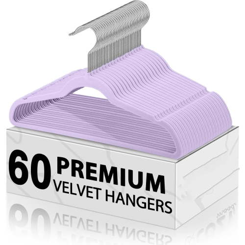 Metronic Purple Velvet Hangers 60 Pack, Premium Clothes Hangers Non-Slip Felt Hangers, Sturdy Purple Hangers Heavy Duty Coat Hangers, Durable Suit Hangers, Space Saving No Hanger Marks 360 Rotate