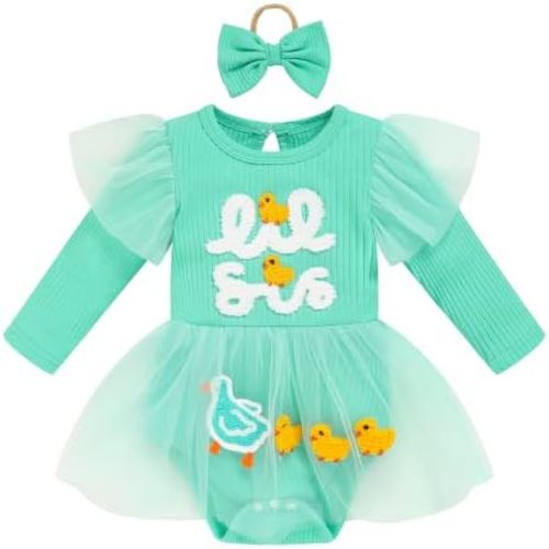 Baby Girl Lil Sis Romper Dress, Fall Winter Tulle Flutter Sleeve Bodysuit