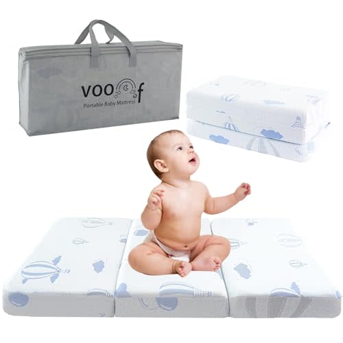 voomf Trifold Pack and Play Mattress - 38"x26" Pack N Play Mattresses Pad with Breathable Removable Cover - Dual-Sided Memory Foam Foldable Portable Baby Crib Mattress
